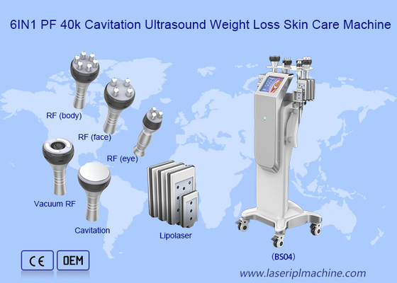 เครื่อง Cavitation 6in1 เครื่องอัลตราซาวนด์ลดน้ำหนัก 40k สูญญากาศ Rf Lipo อุปกรณ์เลเซอร์
