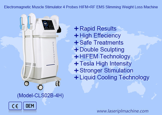 เครื่องกระตุ้นกล้ามเนื้อแม่เหล็กไฟฟ้า 4 โซน HIFM RF EMS เครื่องลดน้ําหนัก