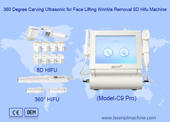 เครื่องฉลาก Ultrasonic 360 องศาสําหรับการยกหน้า การกําจัดรอยเหี่ยว 8D Hifu