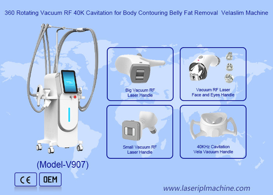360 Rotating Vacuum RF 40K Cavitation สําหรับร่างกายการออกรูปร่าง เครื่องตัดไขมันท้อง Velaslim