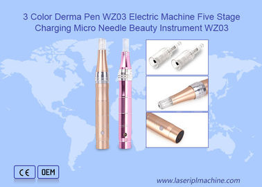 3 สี Derma Pen เครื่องไฟฟ้า 5 ขั้นตอน ชาร์จไมโครเข็ม เครื่องประกอบความงาม