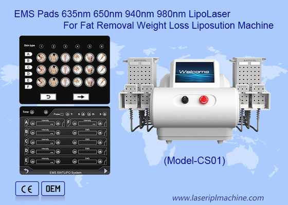 EMS Pads 635nm 650nm 940nm 980nm LipoLaser เครื่องดูดไขมันสําหรับการกําจัดไขมัน ลดน้ําหนัก